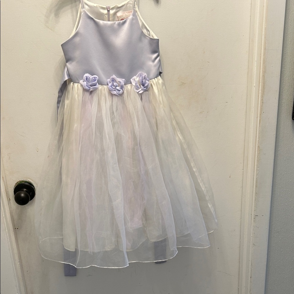 Lilac Satin Bodice Ivory Tulle Flower Dress